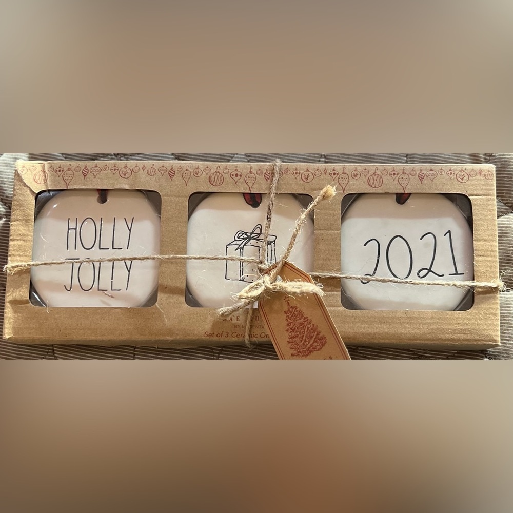 Rae Dunn Christmas ornaments, NIB Sat of 3